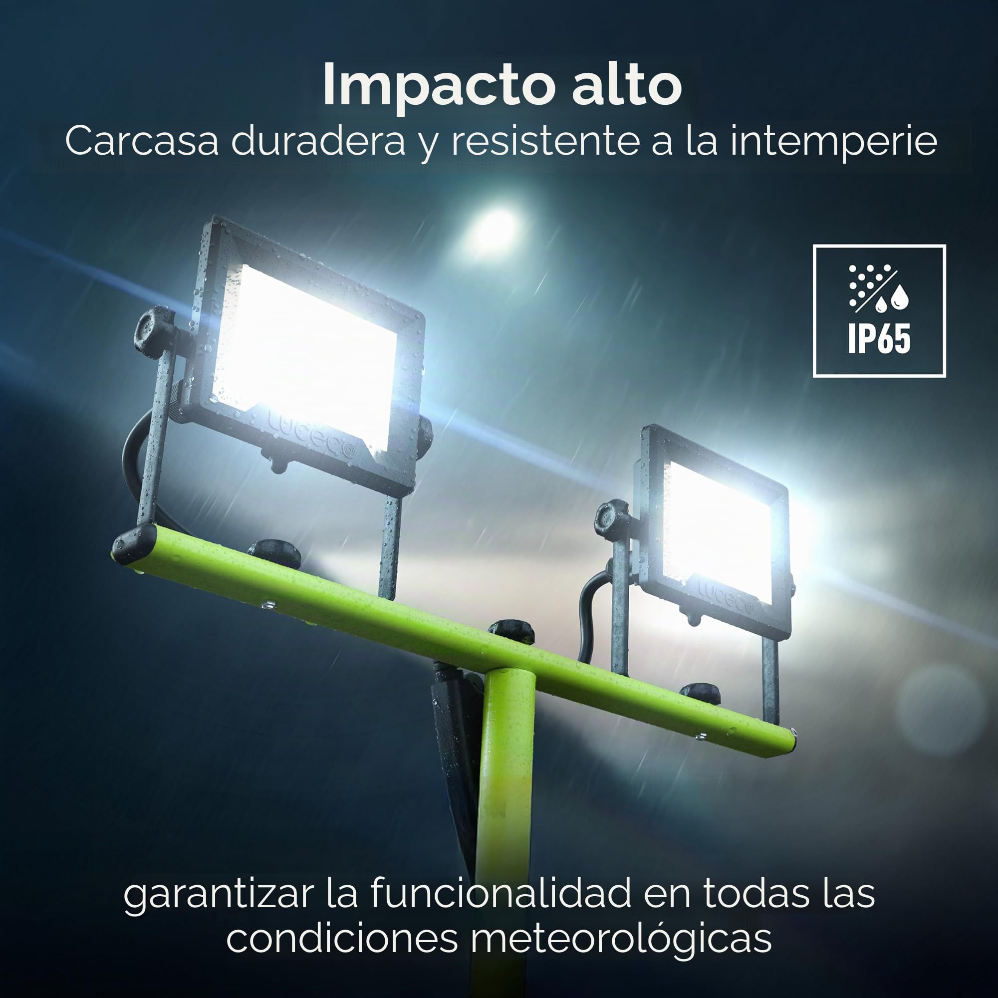 Luceco LED Slimline Trípode luz de trabajo, 2 x 20 W con cable de 3 metros, 230 V, negro y verde
