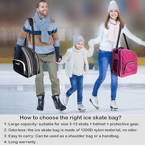 Miniatura 2 de TOPOWN Bolsa premium para patines de hielo - Bolsa de patines y cuchillas para hombres y mujeres - Negro y rojo rosa