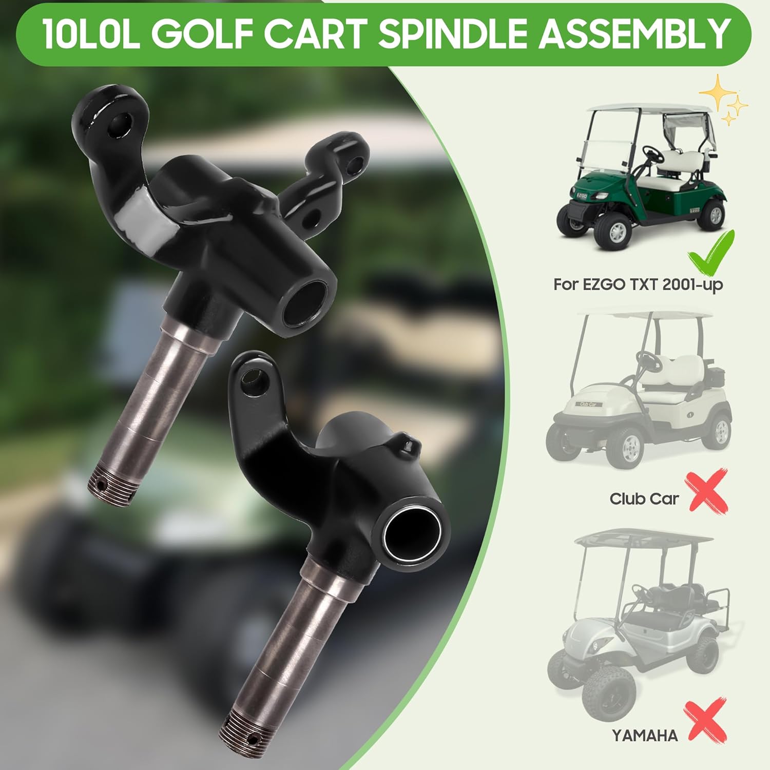 10L0L EZGO TXT Golf Cart Spindle Set - Pair of Left & Right Spindle Assemblies for 2001-Up Gas/Electric Models, Replaces OEM 70673-G02 & 70942-G02