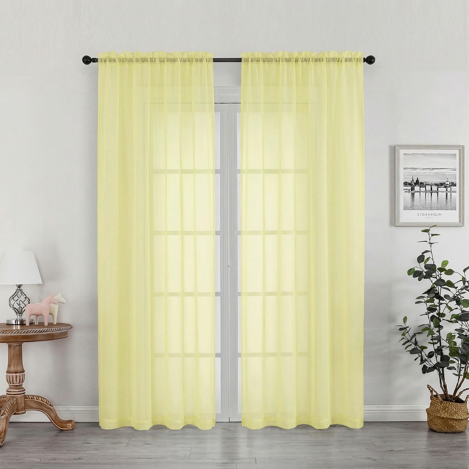 Sheer Curtains 78 Inches Long 2 Panels Set for Bedroom Living Room, Soft Solid Light Filtering Sheer Curtain Rod Pocket Clear Drapes for Window Sliding Door, Light Yellow, 42" W x 78" L