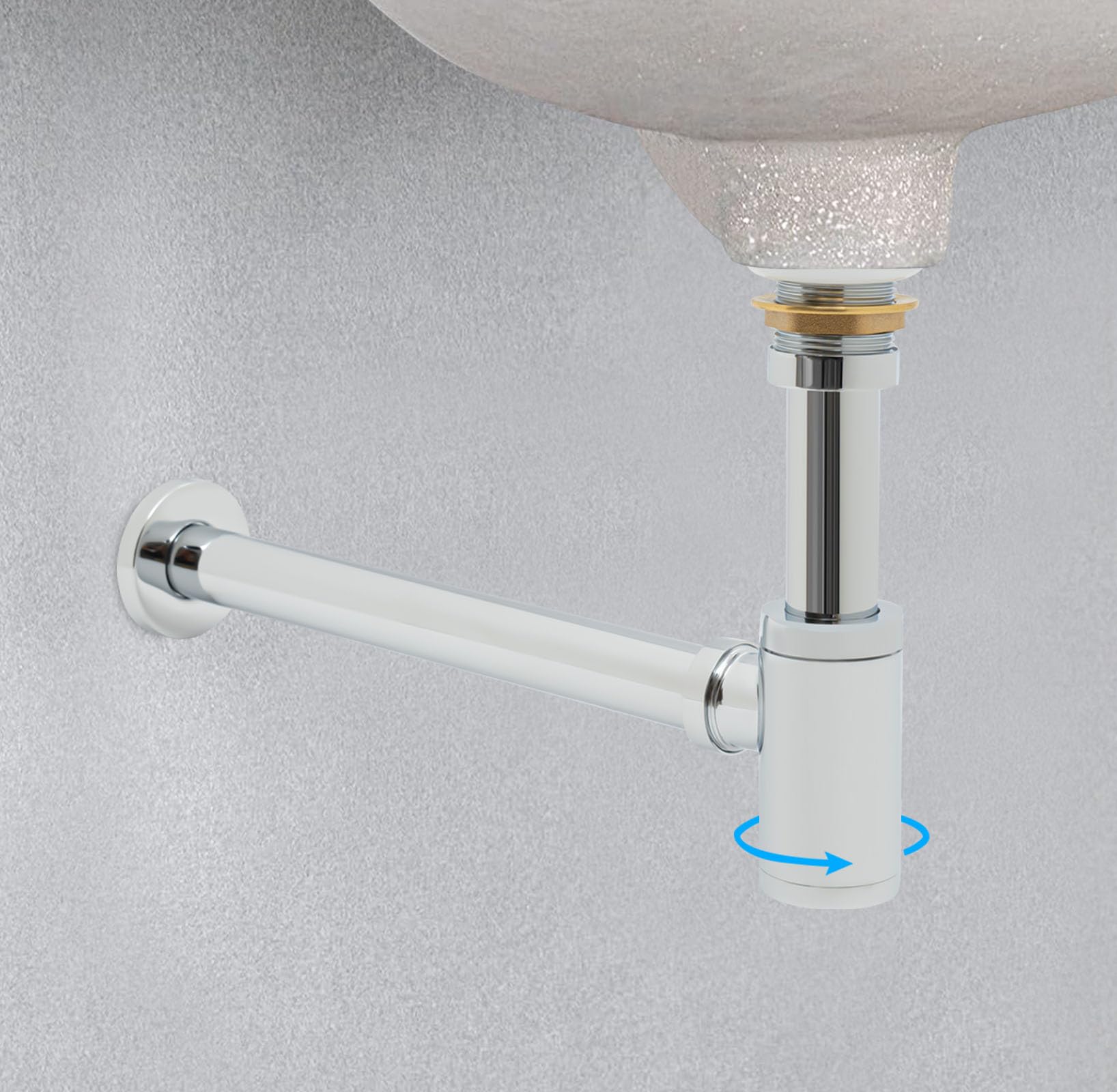 Fregadero con rebosadero, sifón de lavabo, grifo de desagüe desplegable, lavabo de baño, desagüe