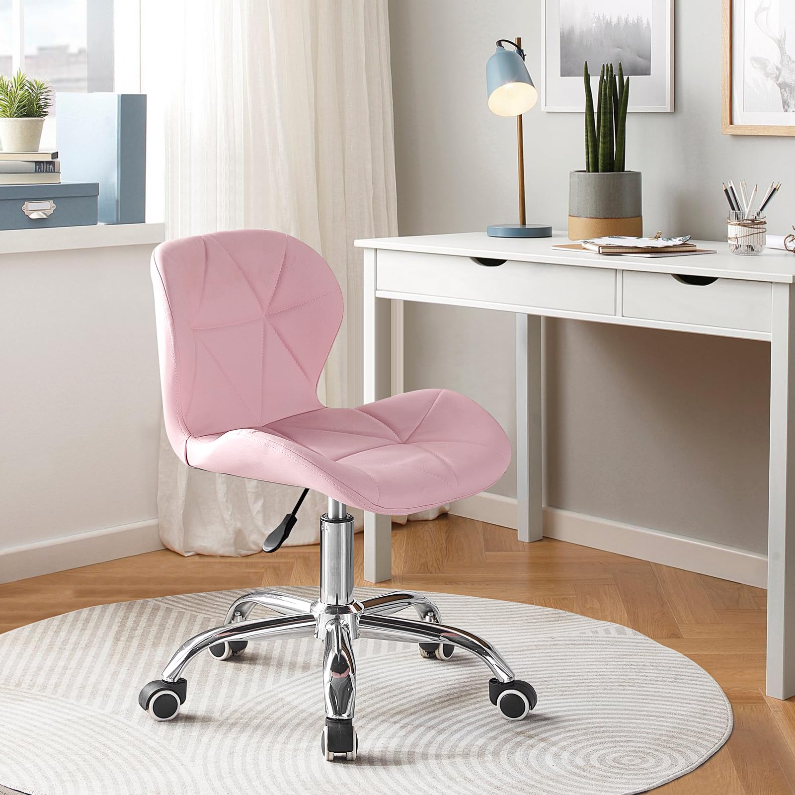 TUKAILAi Silla de Oficina de Piel sintética, Silla de Escritorio Altura Ajustable Ergonómica, Silla Escritorio Juvenil Rueda Transpirable para Estudio Cadeira Escritorio (Rosa)