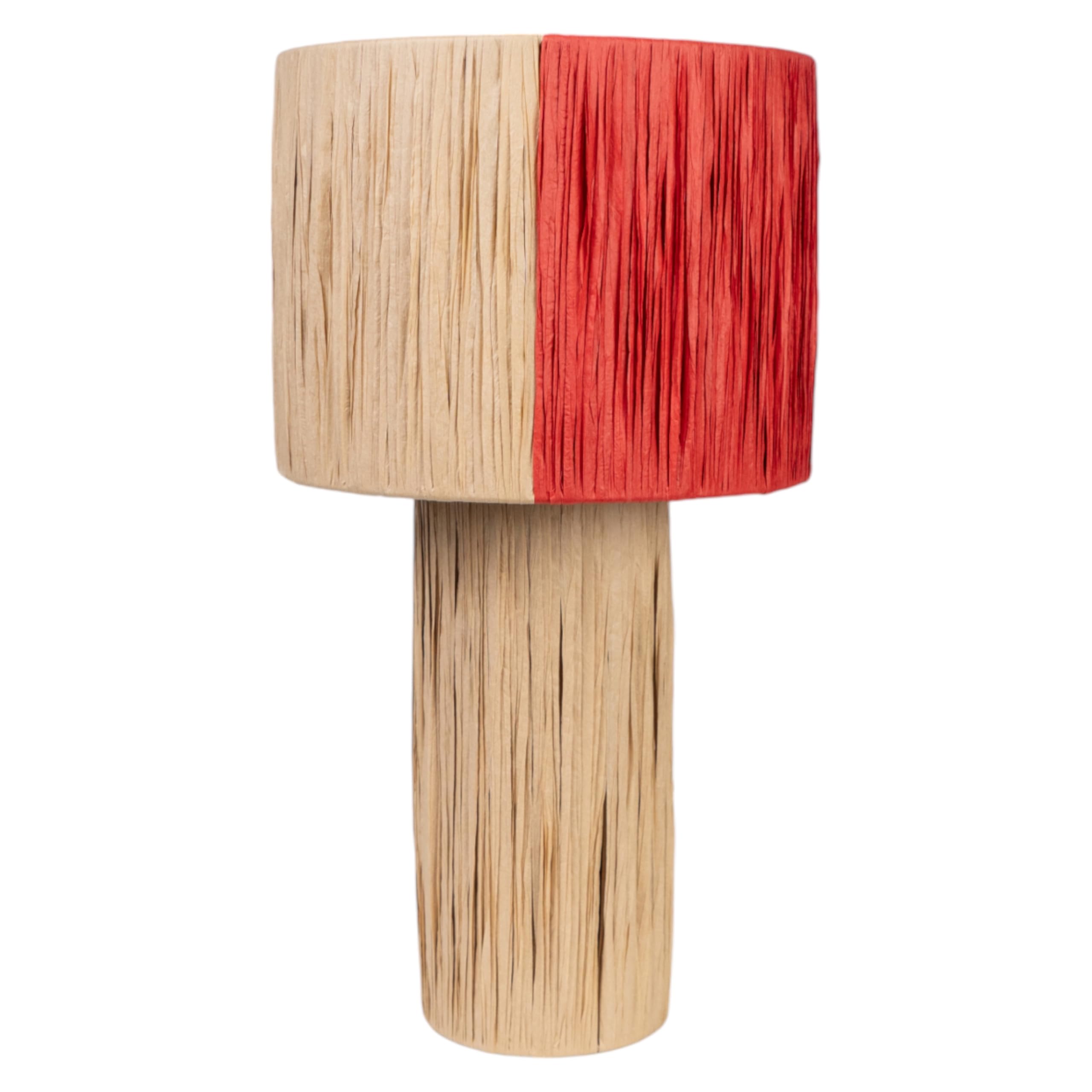 Lampe avec base en corde naturelle et abat-jour coloré pour table