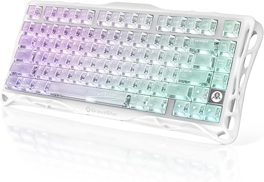 GravaStar Mercury K1 Lite 75% Gaming Keyboard Tri-Mode Wireless (2.4GHz/Bluetooth/Cable) Mechanical Hot Swap Gasket Keyboard Pre-Oiled Linear Switch RGB Lighting QWERTY - Crystal Aurora