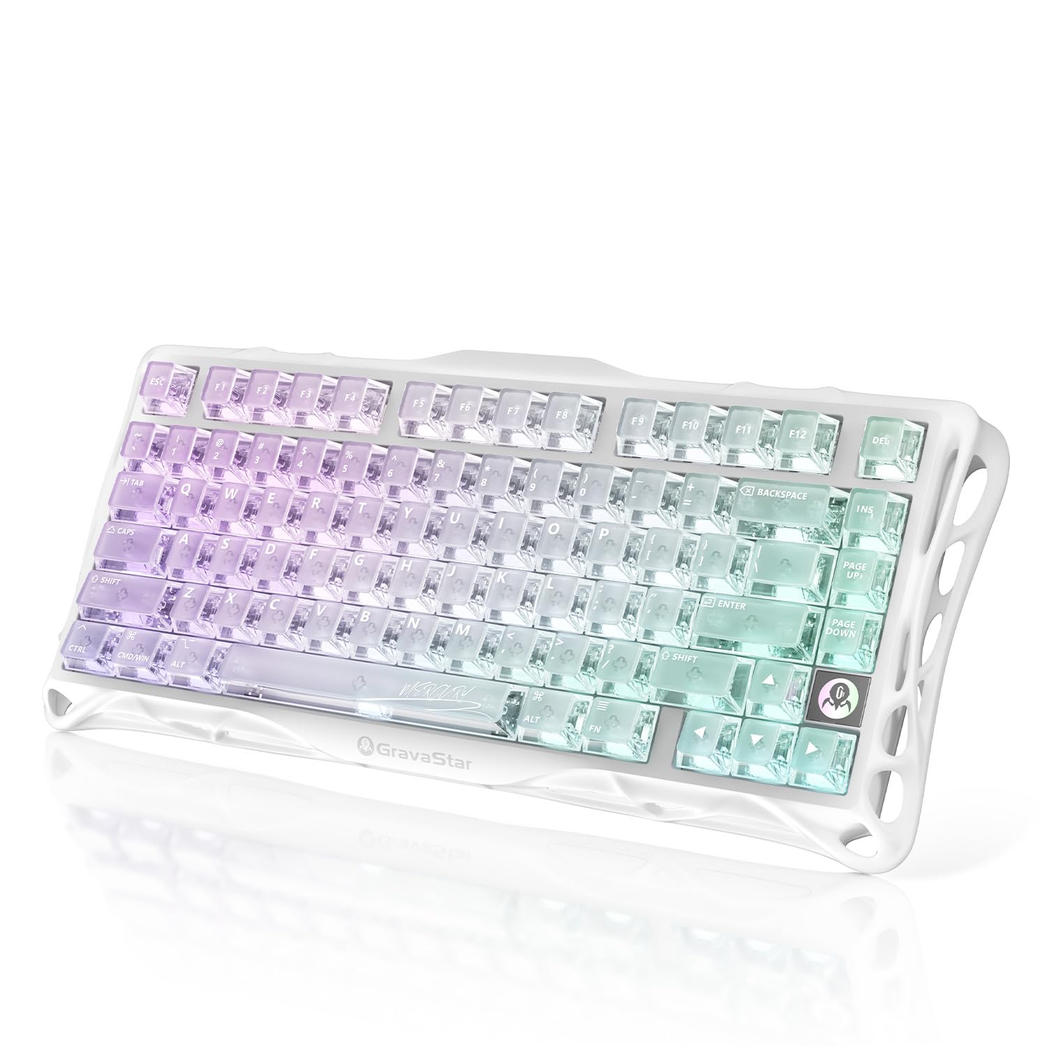 GravaStar Mercury K1 Lite Clavier Mécanique de Jeu avec BT5.0/2.4G /Type-C, 75% Gasket Clavier Gamer RGB Rétroéclairé, Commutateurs Linéaires Pré Lubrifiés, QWERTY (Crystal Aurora)