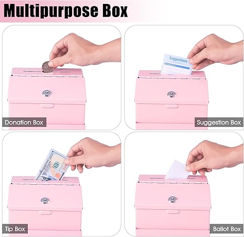 Miniatura 6 de KYODOLED Caja de sugerencias con candado y 50 tarjetas de sugerencia gratis, urna metálica montada en la pared, caja de donación y comentarios con
