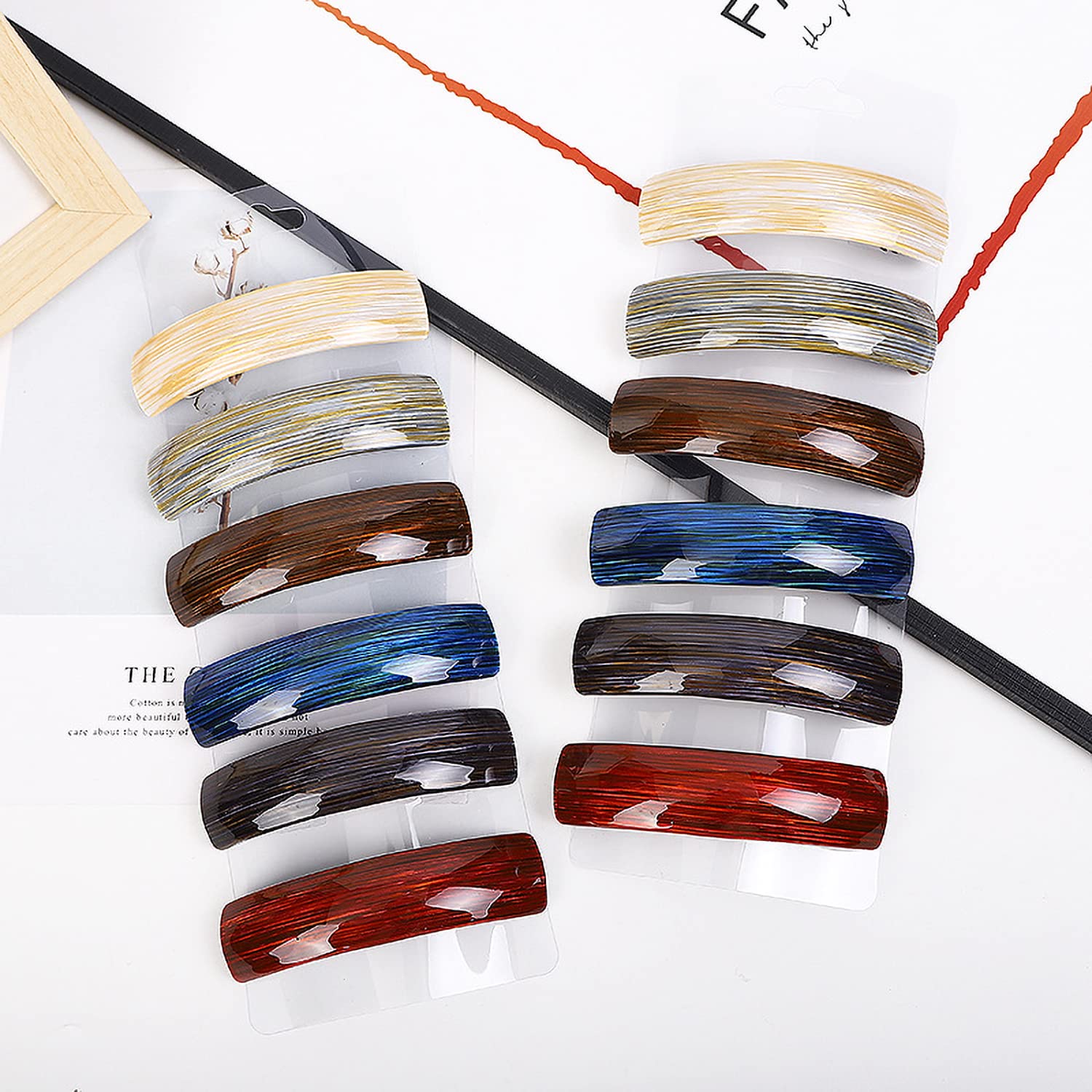 6 Pieces Retro Acrylic Hair Barrettes for Women, Gold Thread Stripes Large French Automatic Hair Barrettesfor Girl and Hair Barrettes for thick Hair, 6 Colors hair clip - Image 7