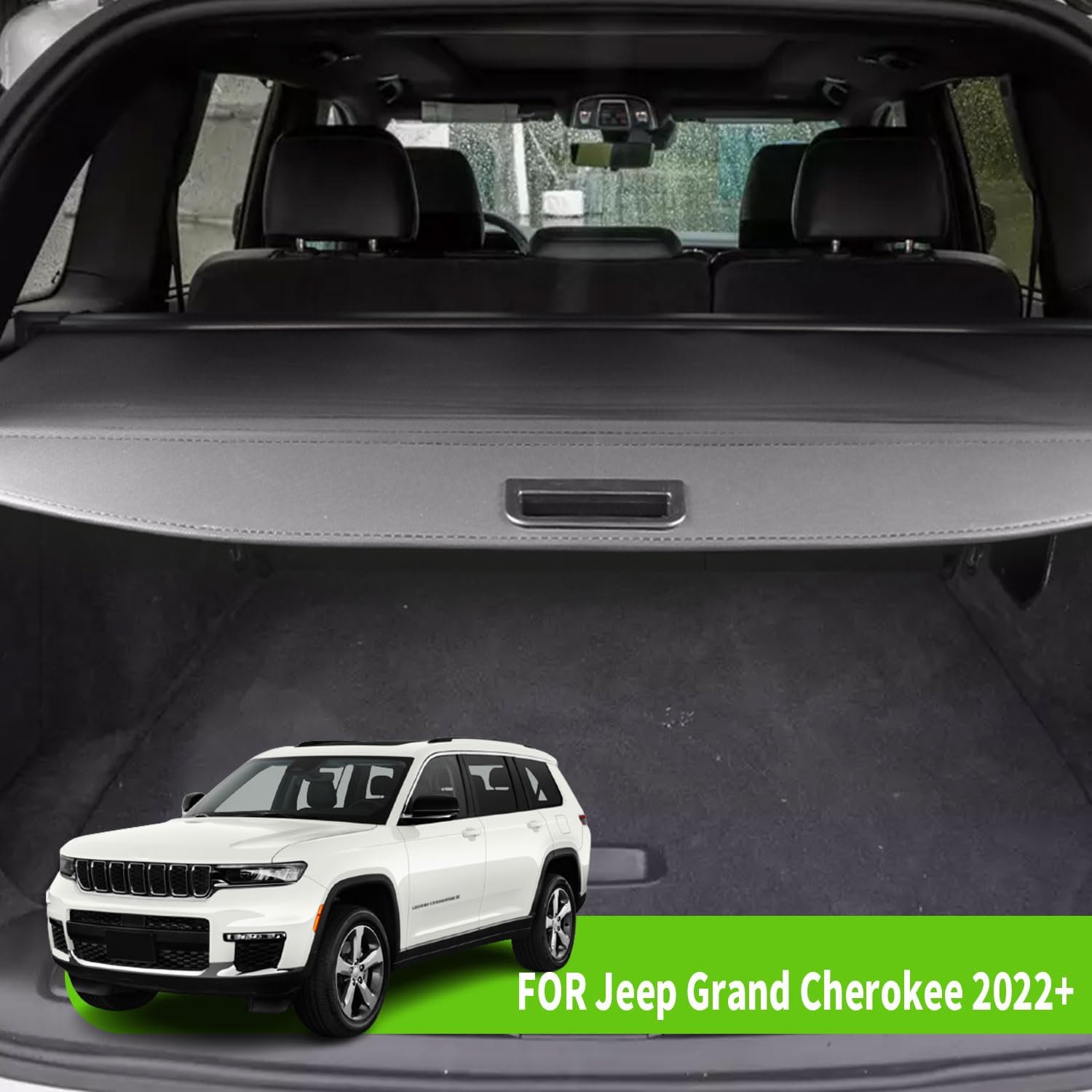 cargo cover for 2022 2023 2024 jeep grand cherokee (2 row; wl) 4xe accessories trunk cover rear trunk organizer security cover shielding shade, black 2022-2023 grand cherokee wl 2 row