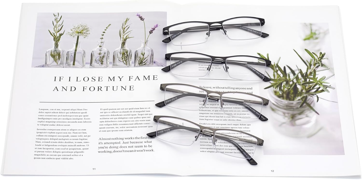 HIGHLIKE Blue Light Reading Glasses for Men, Metal Half Frame Readers Spring Hinge Clear Lens Eyeglasses with Pouches - Image 7