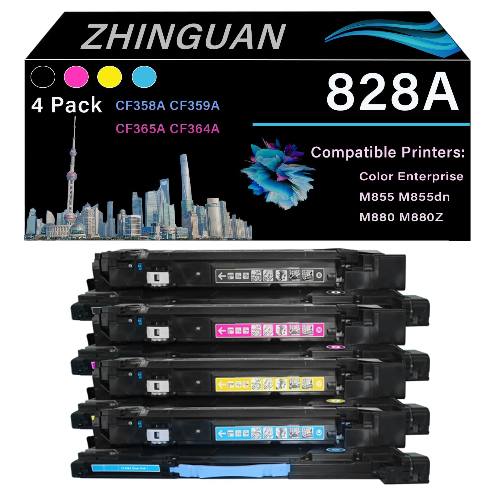 ZHINGUAN Remanufactured 4PK 828A CF358A CF359A CF365A CF364A Imaging Drum Unit Works for Color Enterprise M855 M855dn M880 M880Z Printer