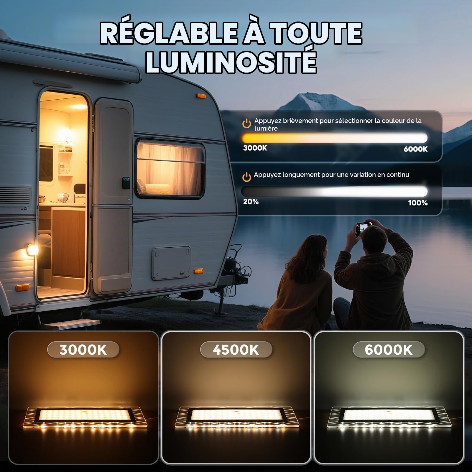 12V Lumières Intérieure à LED Lampe Eclairage, 8 Feux latéraux Multicolores, Plafonnier LED RV 111 LED avec Interrupteur, 1800LM réglable RV de Toit de Lampes pour Camping-Car, Bateau