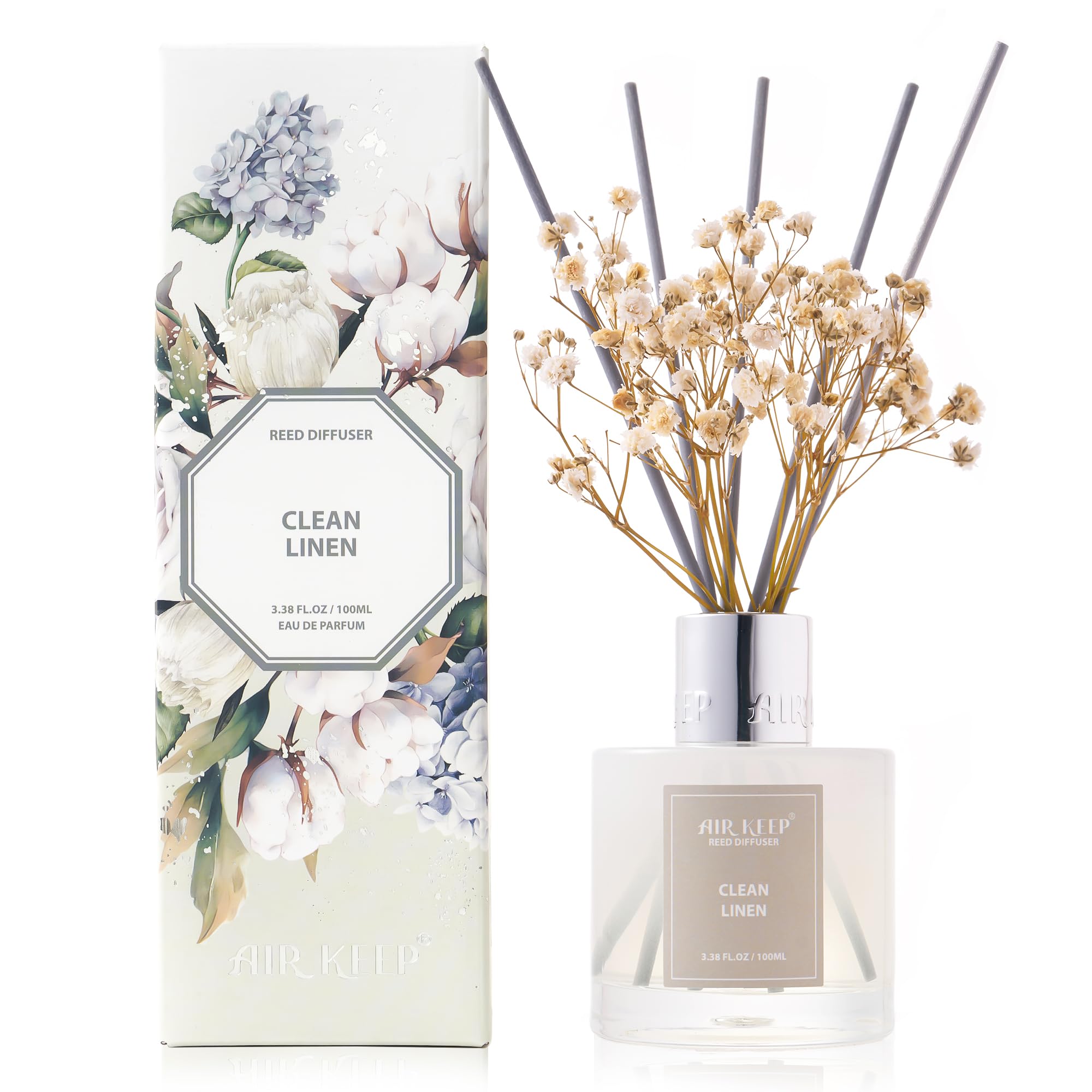 Airkeep Difusor de Aromas Limpio Lino, Ambientador Hogarcon 8 Varillas Ambientador, Difusor de Fragancia