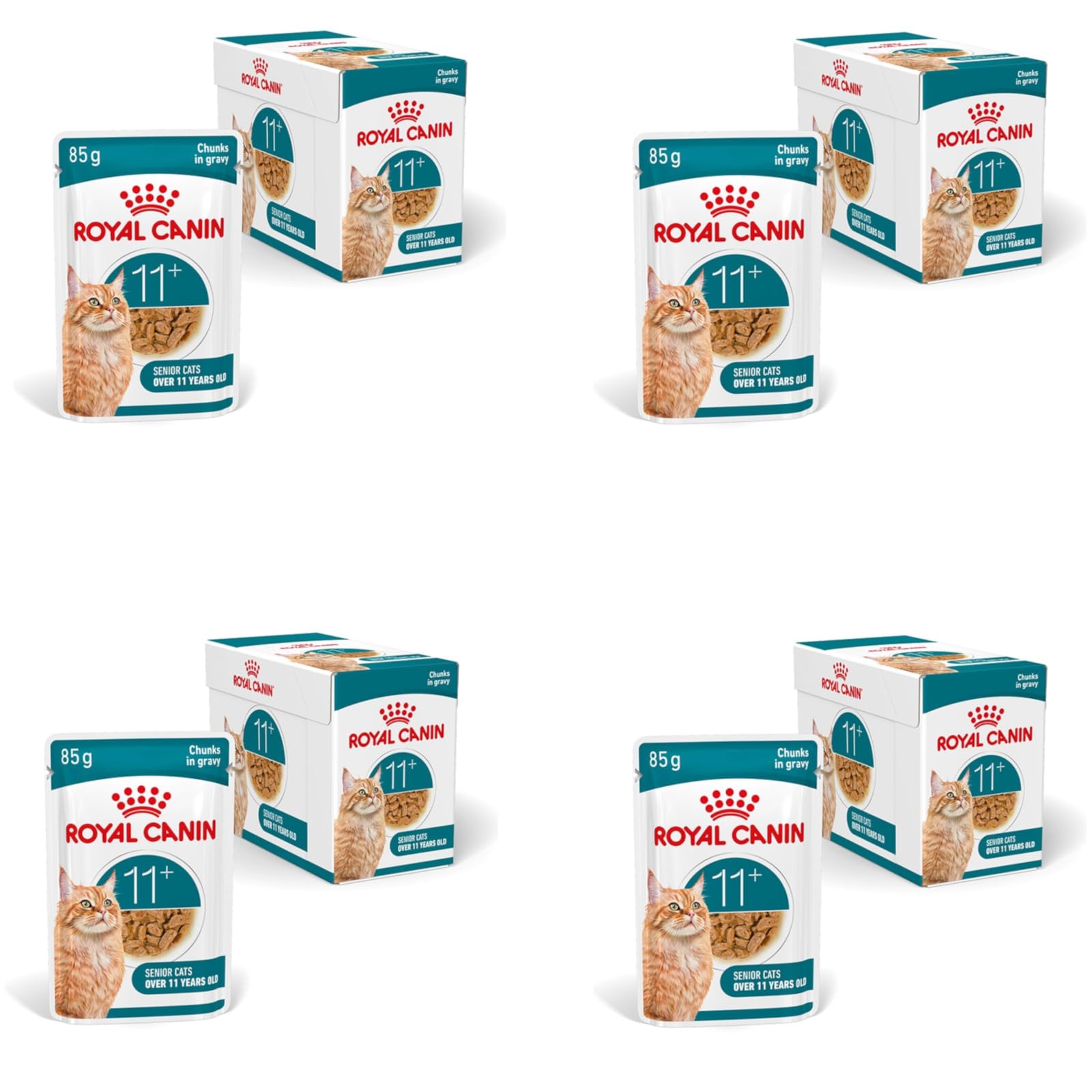 ROYAL CANIN AGEING 11+ Gravy | 4 sztuki | 4 x 12 x 85 g, mokra karma dla kotów powyżej 11 lat | Formuła z kompleksem HealthyAge7 | Kawałki w sosie