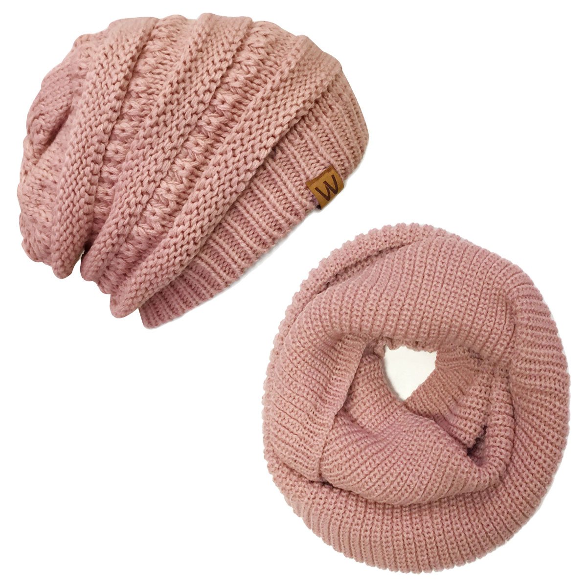 Thick Knitted Winter Infinity Circle Scarf and Slouchy Beanie Set-image-35