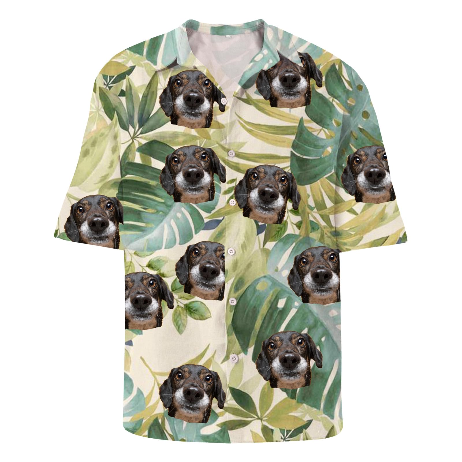 Genérico Camisas Hawaianas Hombre,Camisa Hawaiana Personalizada Impreso con Tus Fotos y Las De Tu Mascota,Verano Tropical Playa Camisa De Manga Corta con Botones.