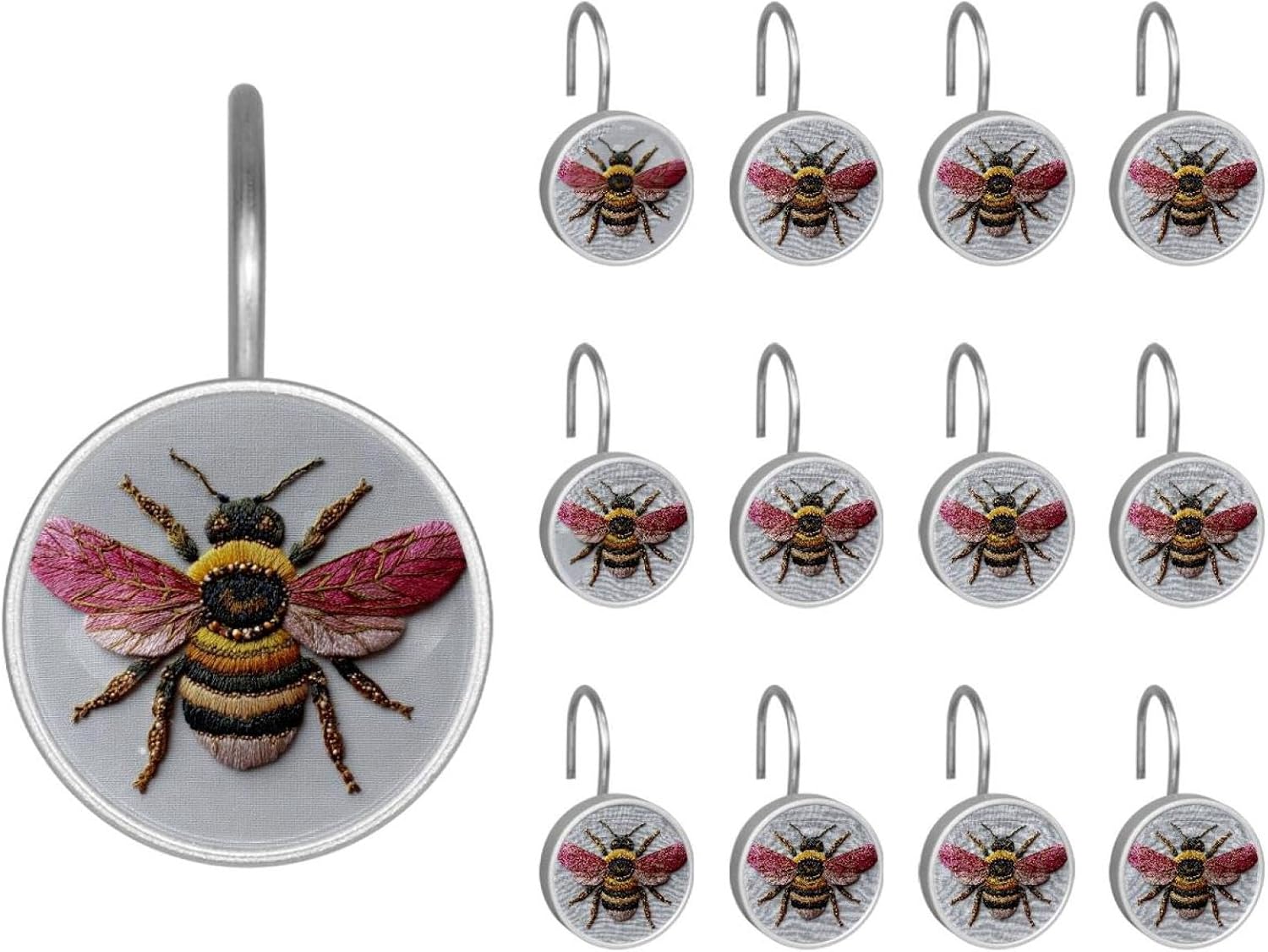 12PCS Bee (1) Shower Curtain Hooks Rings for Bathroom, Decorative Shower Curtain Hooks Rods Curtains and Liner