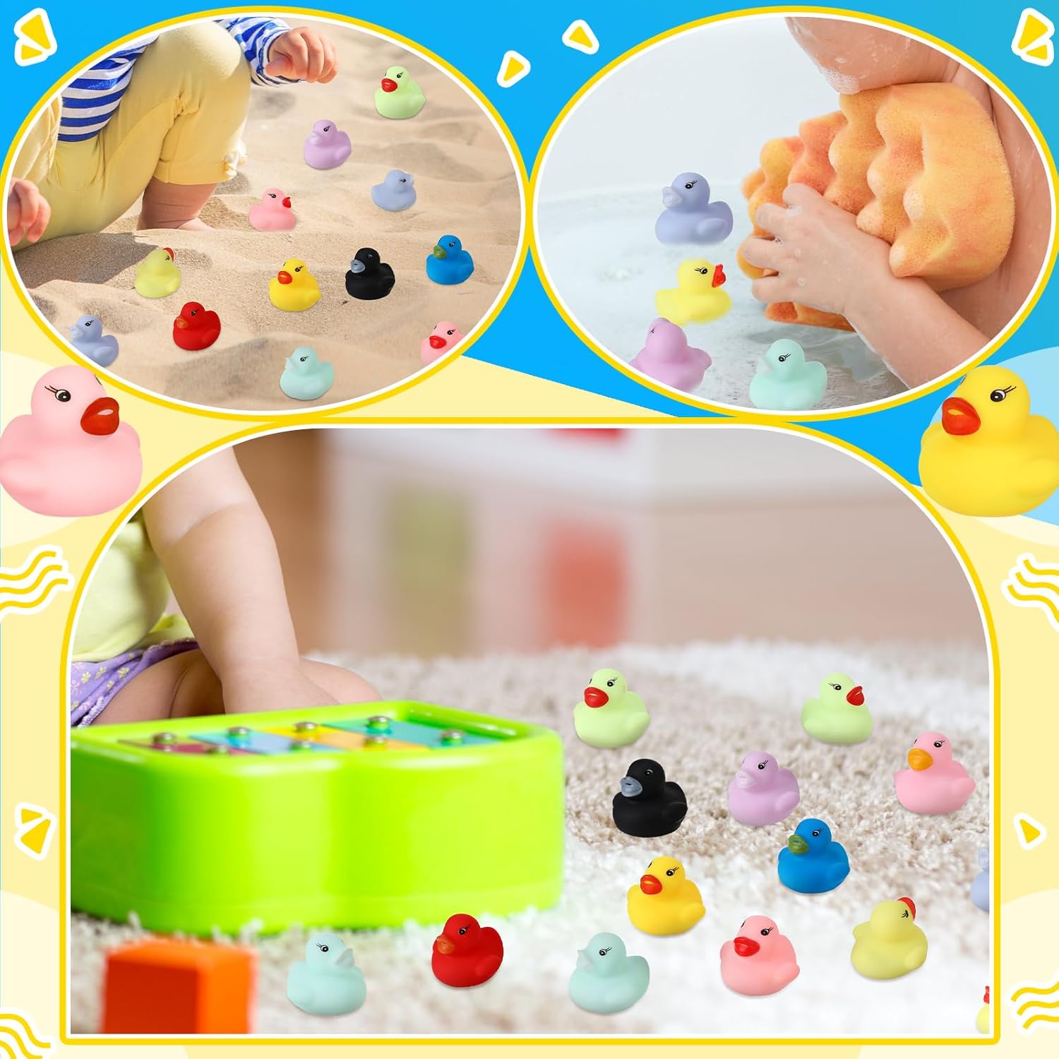 Seematn 300 Pieces Mini Rubber Duck in Bulk Bath Toys Set Bulk Mini Colorful Ducks Baby Shower Toy Birthday Party Decorations Favors Gift Summer Beach Pool Activity Carnival Game
