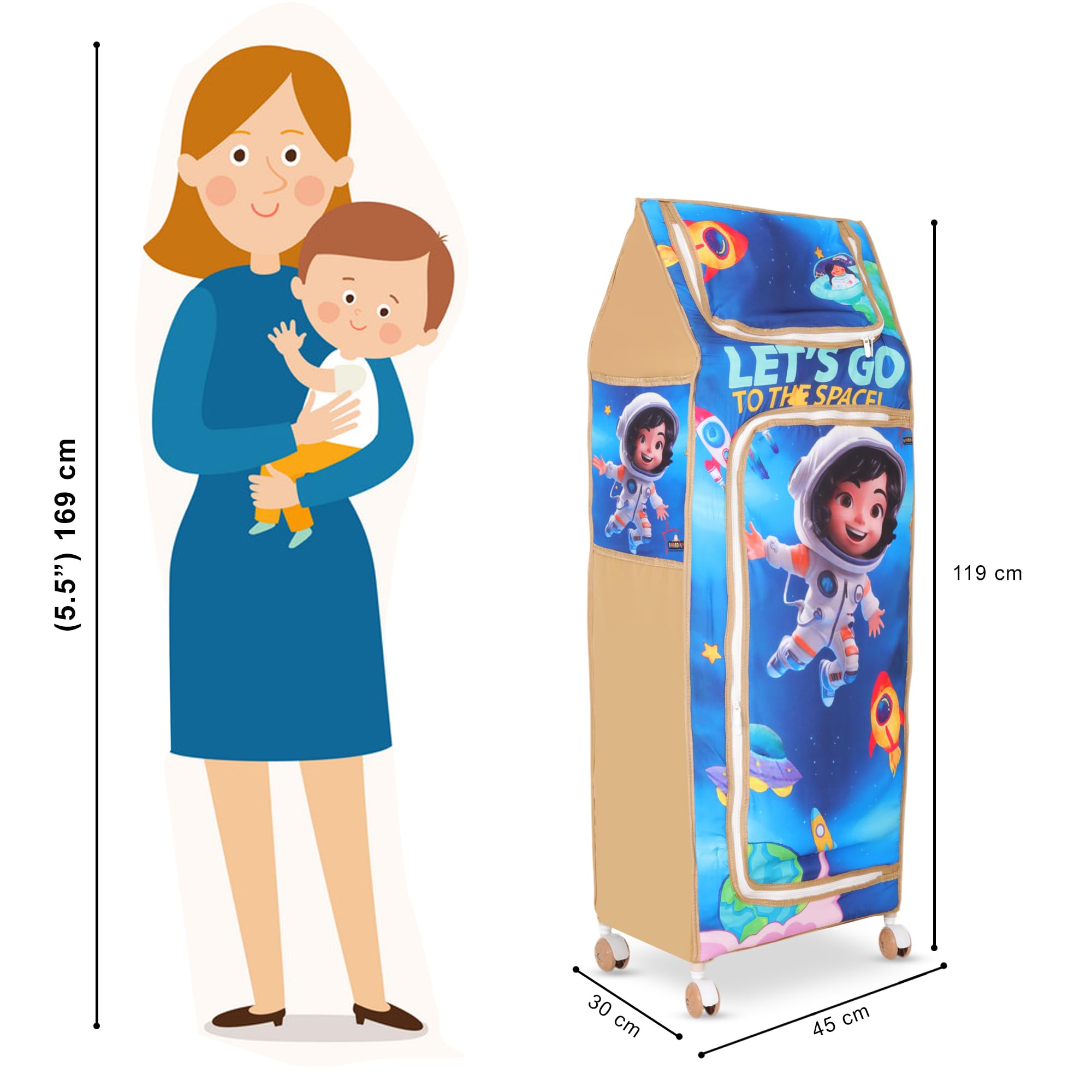 AMARDEEP Baby Folding Almirah with 5 Trays | Portable Wardrobe for Kids | Cloth Organizer with Wheels | Cartoon Print Storage Cabinet | Multipurpose Kids Almirah for Baby Clothes & Toys - Image 5 thumbnail