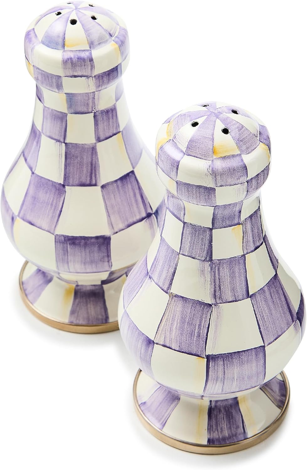 MACKENZIE-CHILDS Enamel Salt and Pepper Shakers, Kitchen Table Spice Shaker Set, Black-and-White Courtly Check, Small