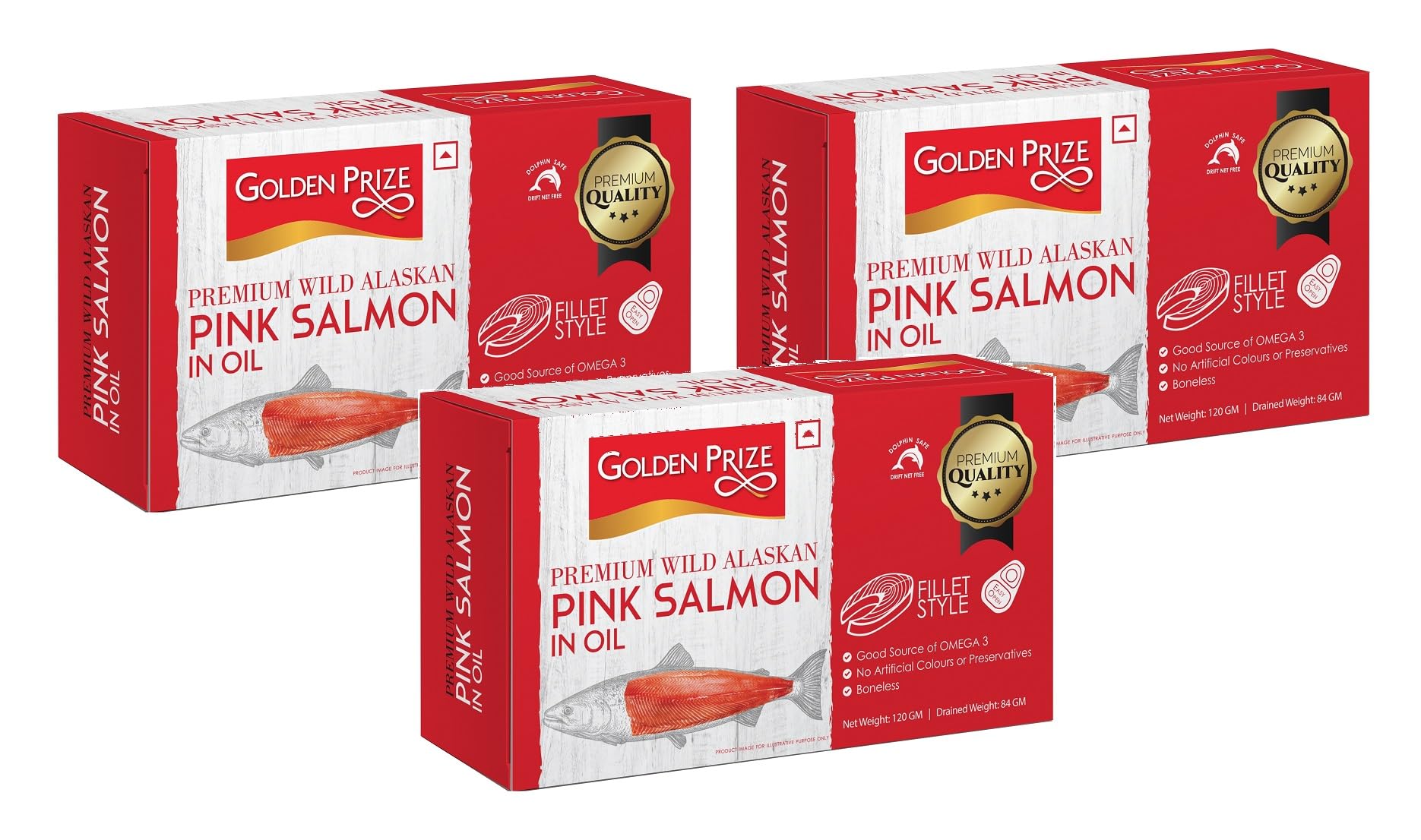 Golden Prize Pink Salmon Fillets in Oil 120Gms Each - Pack of 3 Units-picture-12