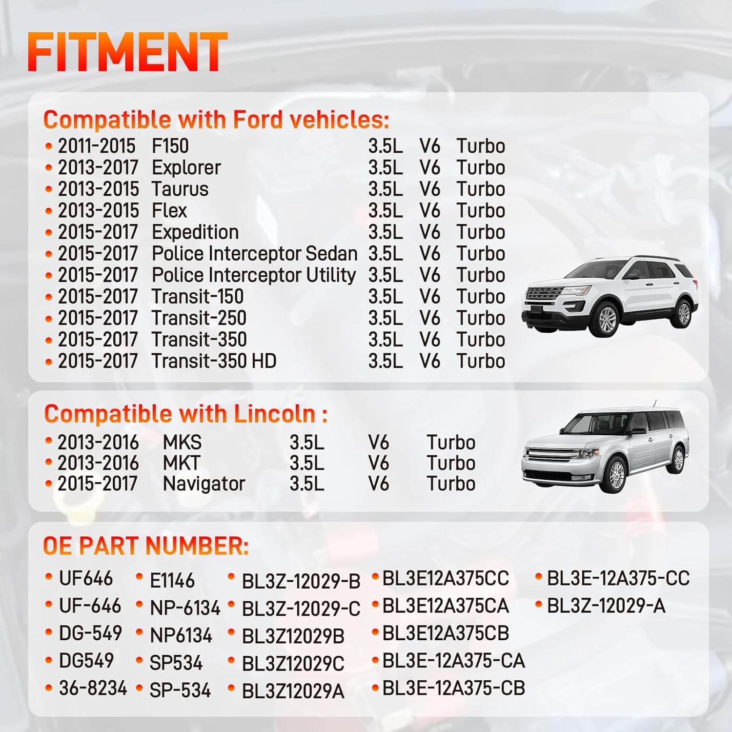 UF646 Set of 6 Ignition Coil Packs and Iridium Spark Plug Compatible with 2011-2020 Ford Lincoln - F-150 Expedition Explorer Flex Police Taurus MKS MKT Navigator V6 3.5L Turbo Replace# DG549