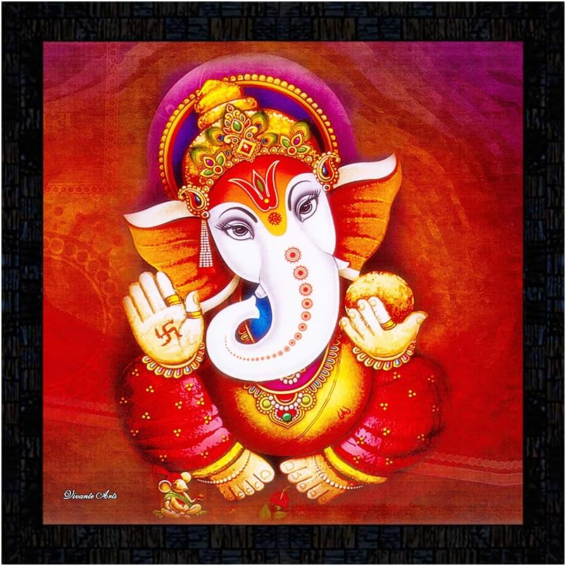 PnF Framed Poster of Ganesh ji 17164-(13x13inch,Multicolour,Synthetic)