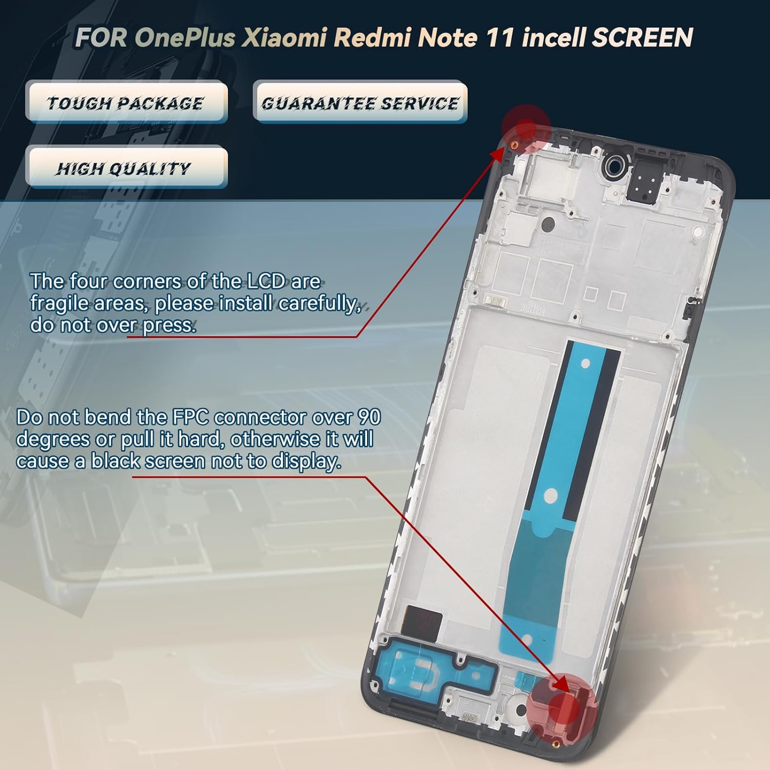 Screen for Xiaomi Redmi Note 11 Screen Replacement for Redmi Note 11 /2201117TG/2201117TI/2201117TY/2201117TL LCD Display Touch Screen Digitizer Assembly with Tools(Black with Frame)