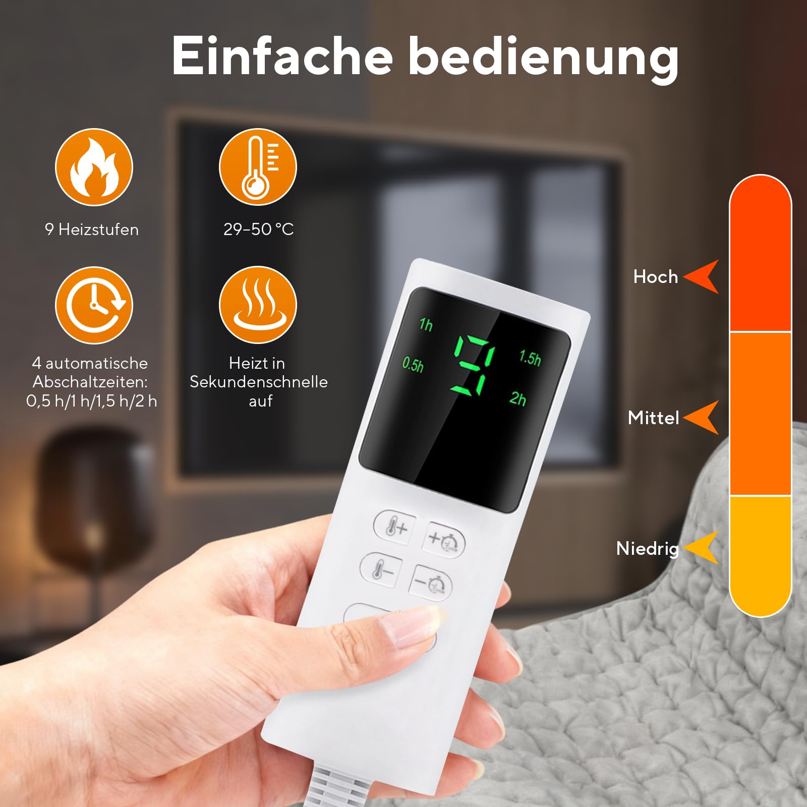 Fwiull Cuscino Riscaldante Elettrico, Termoforo Elettrico 43x84cm con Spegnimento Automatico, Protezione dal Surriscaldamento, 9 Impostazioni di Calore e 4 Timer, Display LED, Grigio