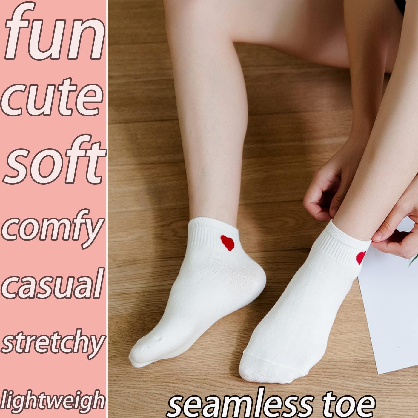 CHUNFO Cute Heart White Red Ankle Women Socks Frilly Fun Bear Pattern Long Crew Novelty Aesthetic Girls Sock 4 & More Pairs