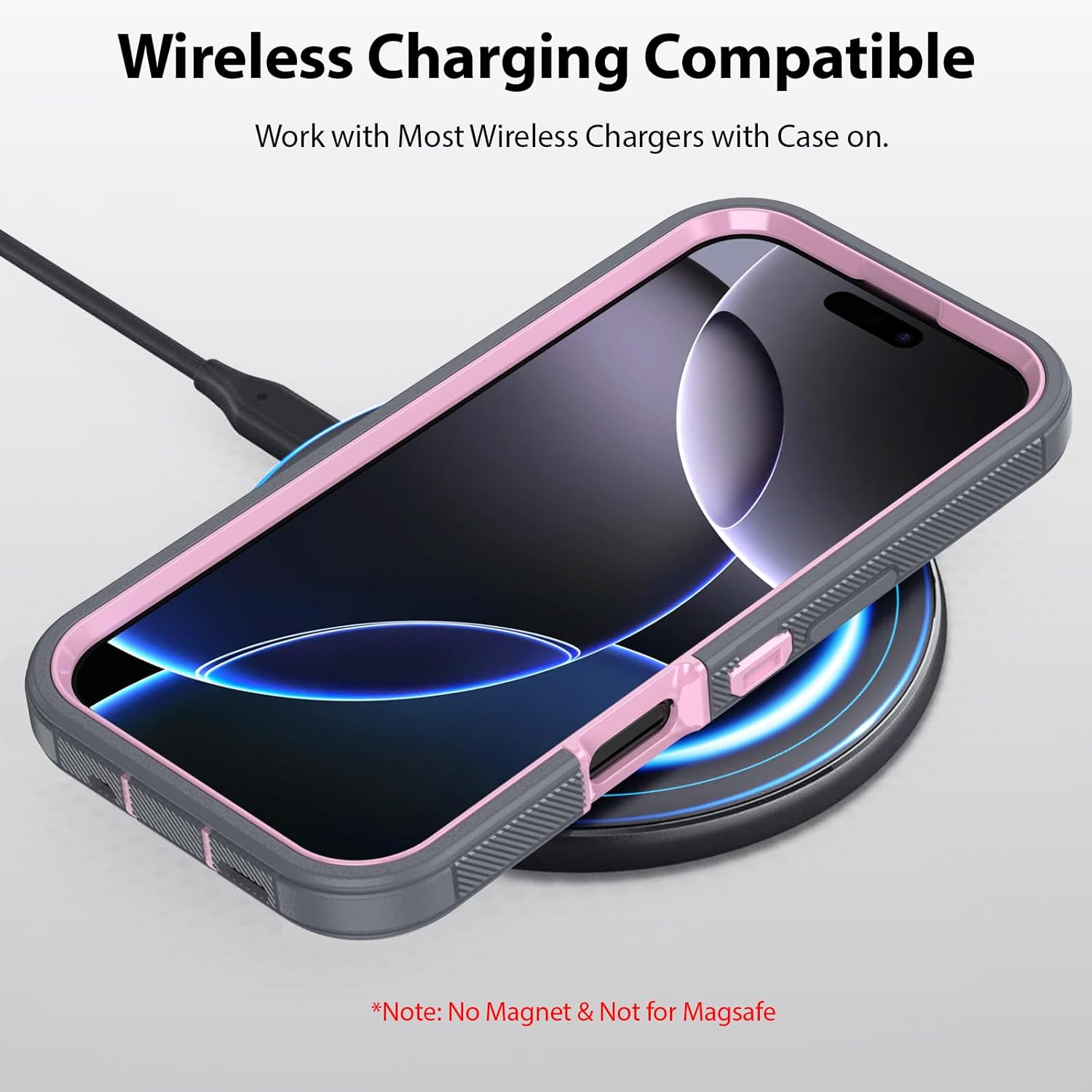 COOYA for iPhone 16 Pro Max Case Full Body Drop Protection Rugged Case Shockproof 3-Layer Heavy Duty Hybrid Non-Slip Rubber Phone Cover Front Bumper Hard Shell for iPhone 16 Pro Max 5G 6.9'' Grey+Pink - Image 5