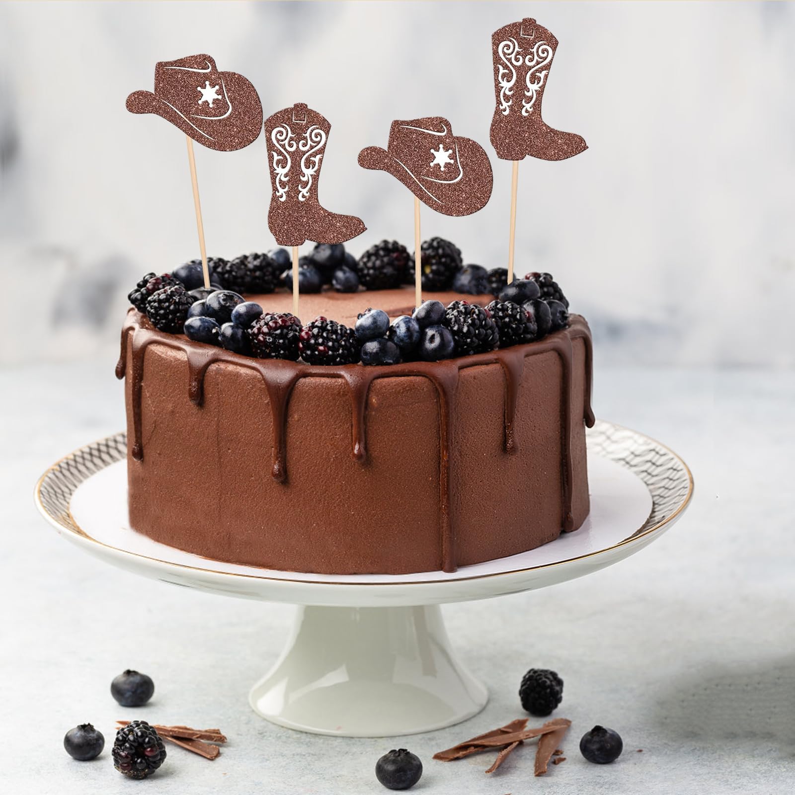 28-Piece Cowboy Cake Topper Set – Western Party Decor With Hats, Boots, Badges & Horseshoes