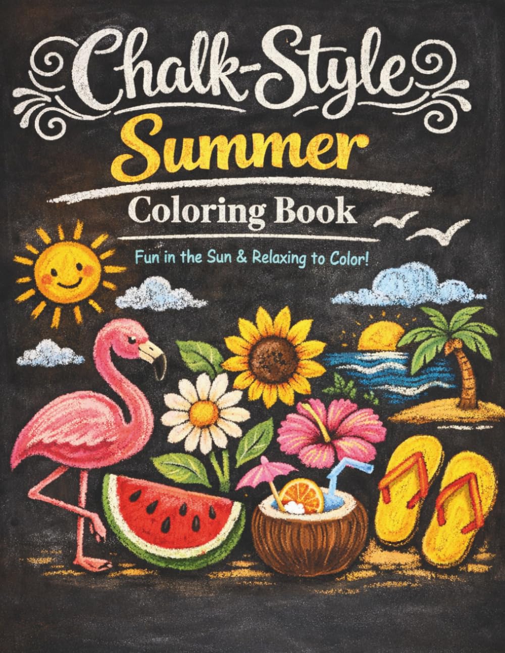 Chalk-Style Summer Coloring Book: A Relaxing Chalk-Style Summer Coloring Book for Adults with Fun Seasonal Scenes, Beach Vibes, and Stress-Relieving Pages