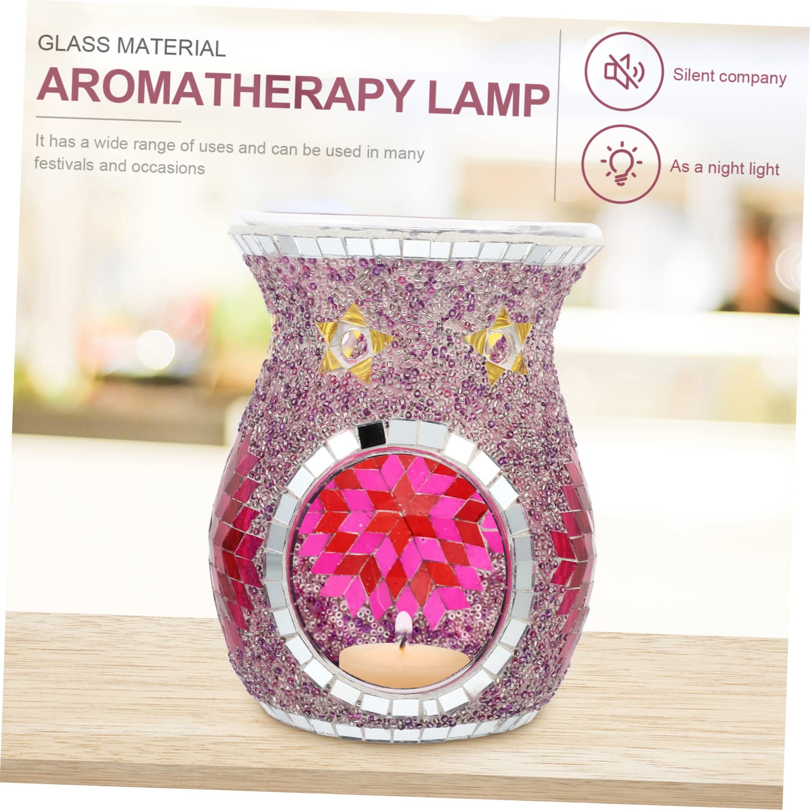TOPBATHY 1 Pc Quemador De Aromaterapia De Vidrio Quemador De Aceite De Mosaico Quemador De Aceite De Aromaterapia Quemador De Fragancia Aceite Aromático Aceite Esencial Nacionalidad Púrpura