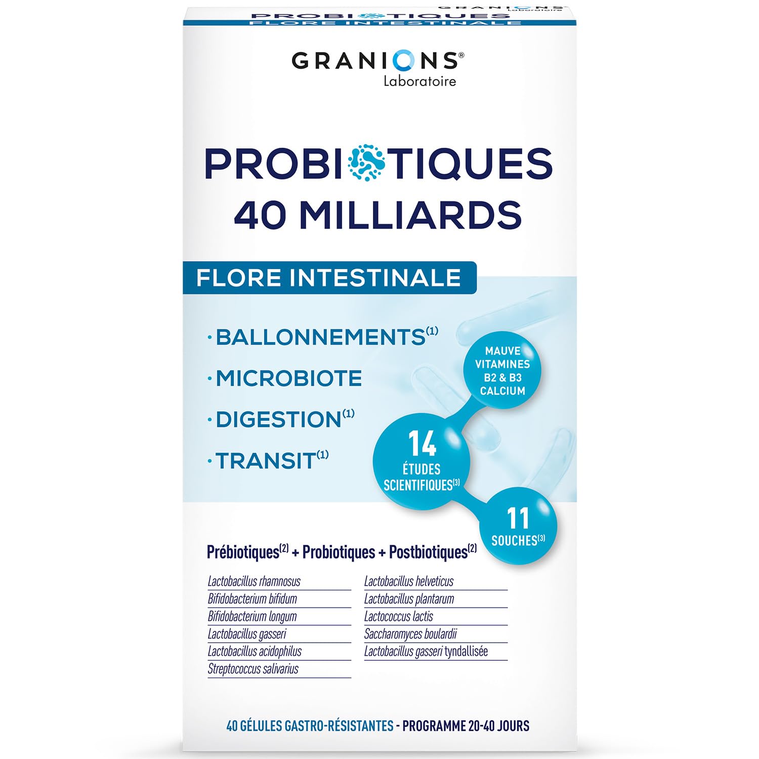 Granions - Probiotiques 40 Milliards - Flore Intestinale - 40 Gélules
