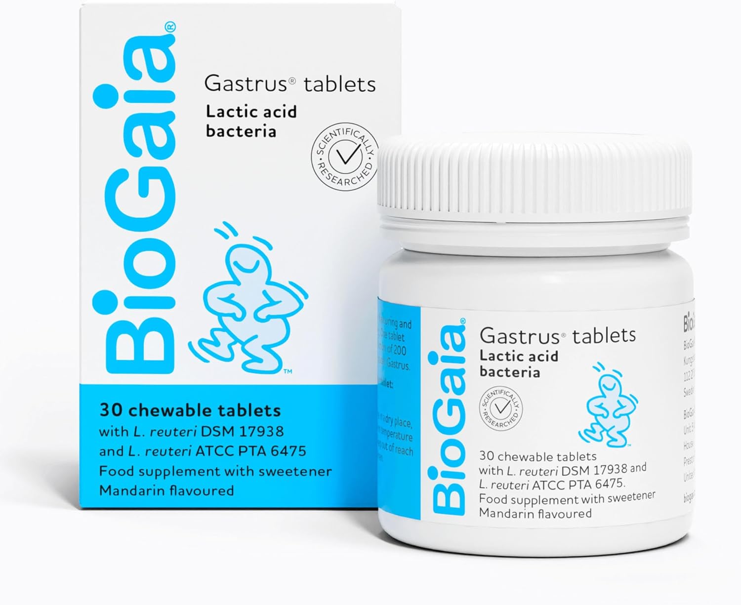 BioGaia Gastrus Probiotics for Gut Health | Bacterial Cultures with L. Reuteri to Balance Gut Flora | Dual Strains of Patented Lactobacillus Reuteri | 30 Chewable Supplement Tablets – Mandarin Flavour