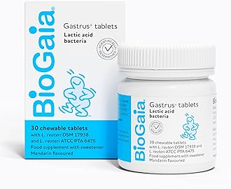 BioGaia Gastrus Probiotics for Gut Health | Bacterial Cultures with L. Reuteri to Balance Gut Flora | Dual Strains of Patented Lactobacillus Reuteri | 30 Chewable Supplement Tablets - Mandarin Flavour