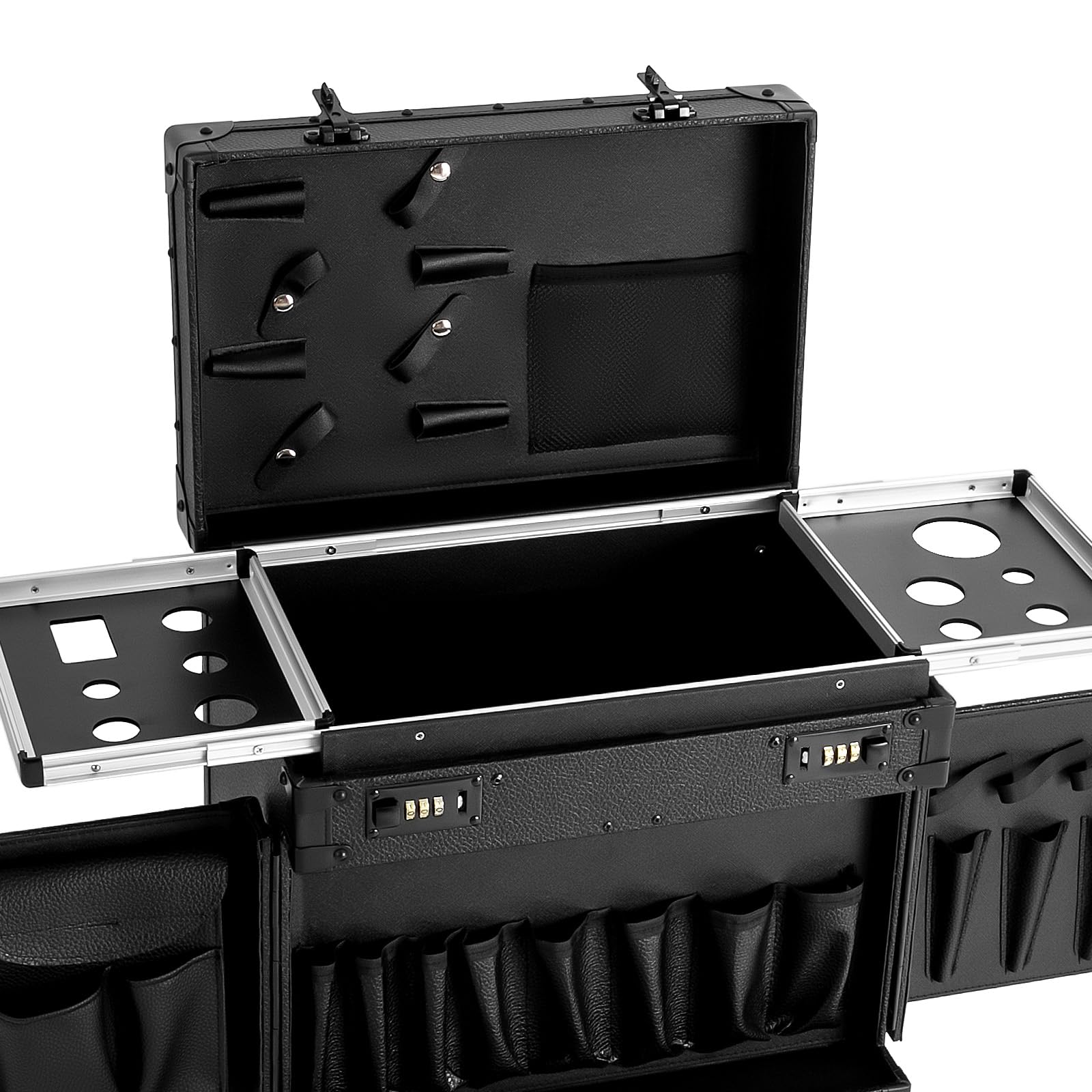 Walizka kosmetyczna na kółkach z 2 szufladami, walizka fryzjerska Beauty Case z obracanymi o 360° kółkami, zamykana walizka na kosmetyki dla wizażystów, technika paznokci, fryzjerów, kosmetyczek