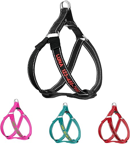 Arnés personalizado para perro, arnés personalizado sin tirones para mascotas con nombre y número de teléfono, chaleco ajustable para perro con