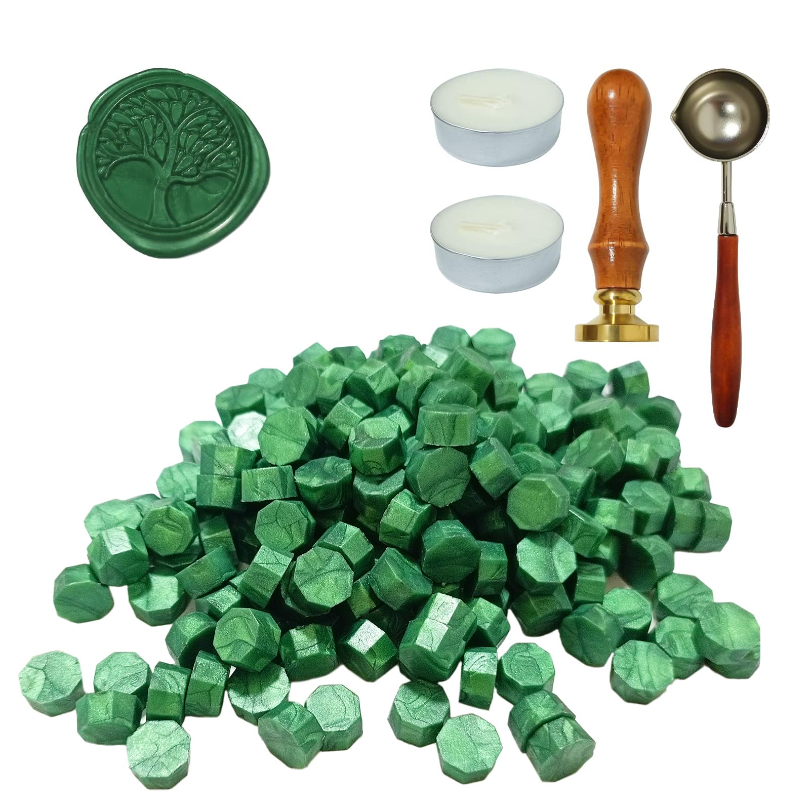 Lot de 200 sceaux de cire à cacheter avec 1 tampon arbre de vie, 1 cuillère à fondre, 2 bougies chauffe-plat, pour vernis à cacheter vintage et lettres, invitations, paquet cadeau (C Lot de 200 sceaux de cire à cacheter avec 1 tampon arbre de vie, 1 cuillère à fondre, 2 bougies chauffe-plat, pour vernis à cacheter vintage et lettres, invitations, paquet cadeau (C