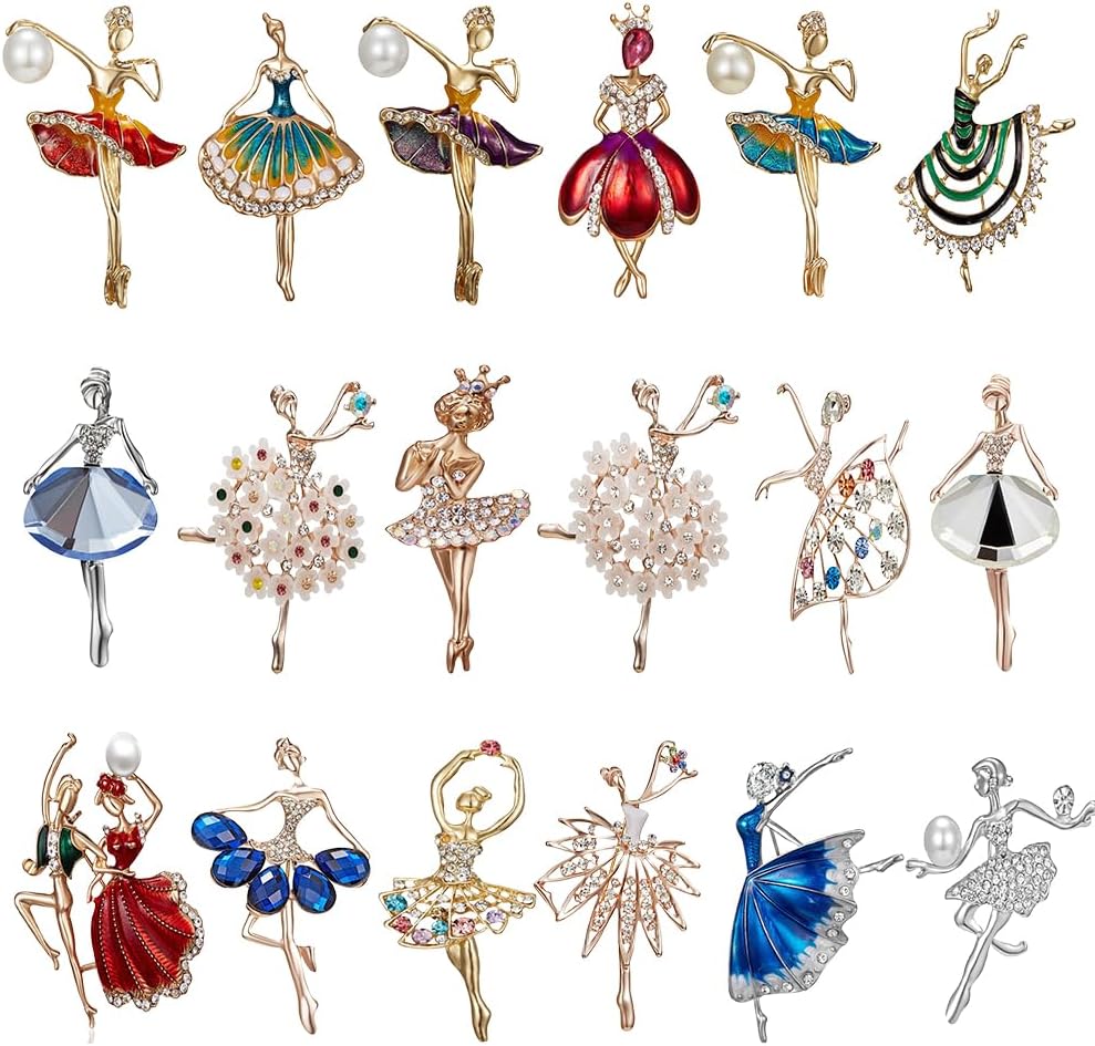 18 Pcs Women Brooch Pins Dance Girl Brooches Rhinestone Brooches Pin Drip Oil Lapel Safety Pin Clothing Backpack Hat Decoration Corsage Brooches