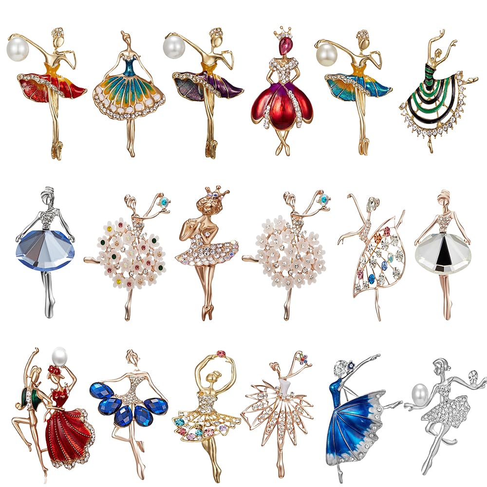18 Pcs Women Brooch Pins Dance Girl Brooches Rhinestone Brooches Pin Drip Oil Lapel Safety Pin Clothing Backpack Hat Decoration Corsage Brooches