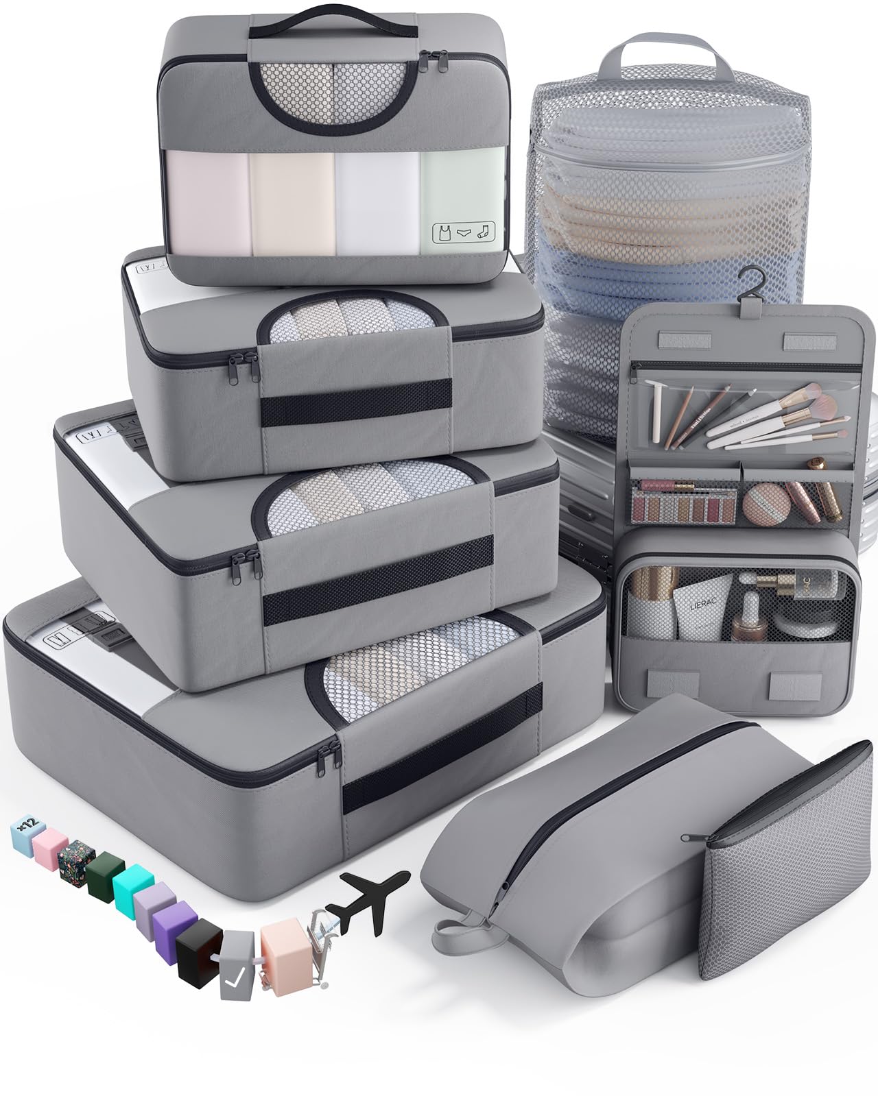 Veken 8 Set Packing Cubes for Travel Essentials, Suitcase Organizer Bags in 4 Sizes, Carry-On Luggage Accessories with Large Laundry & Hanging Toiletry Bag, Must-Have for Airplane, Road Trip & Camping