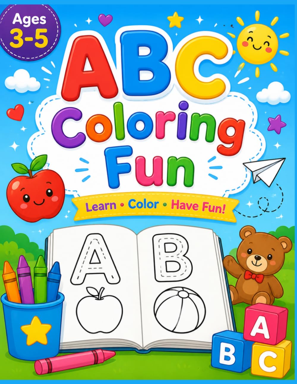 ABC Coloring Fun: Learn Letters, Animals, Fruits, & Everyday Words While Coloring | Fun Preschool Alphabet Activity Book for Toddlers & Kids Ages 3-5