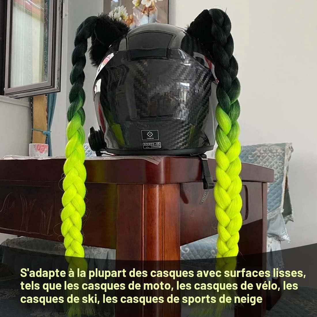 Pigtails Gradient, tresses pour casque de moto, accessoires pour casque, dégradé noir à vert