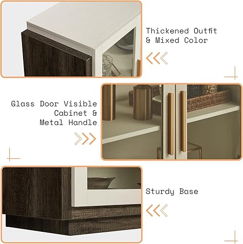 Miniatura 3 de AMERLIFE Aparador de buffet, gabinete de acento de colores mixtos con luces LED, armario de almacenamiento de puertas de vidrio modernas con estante