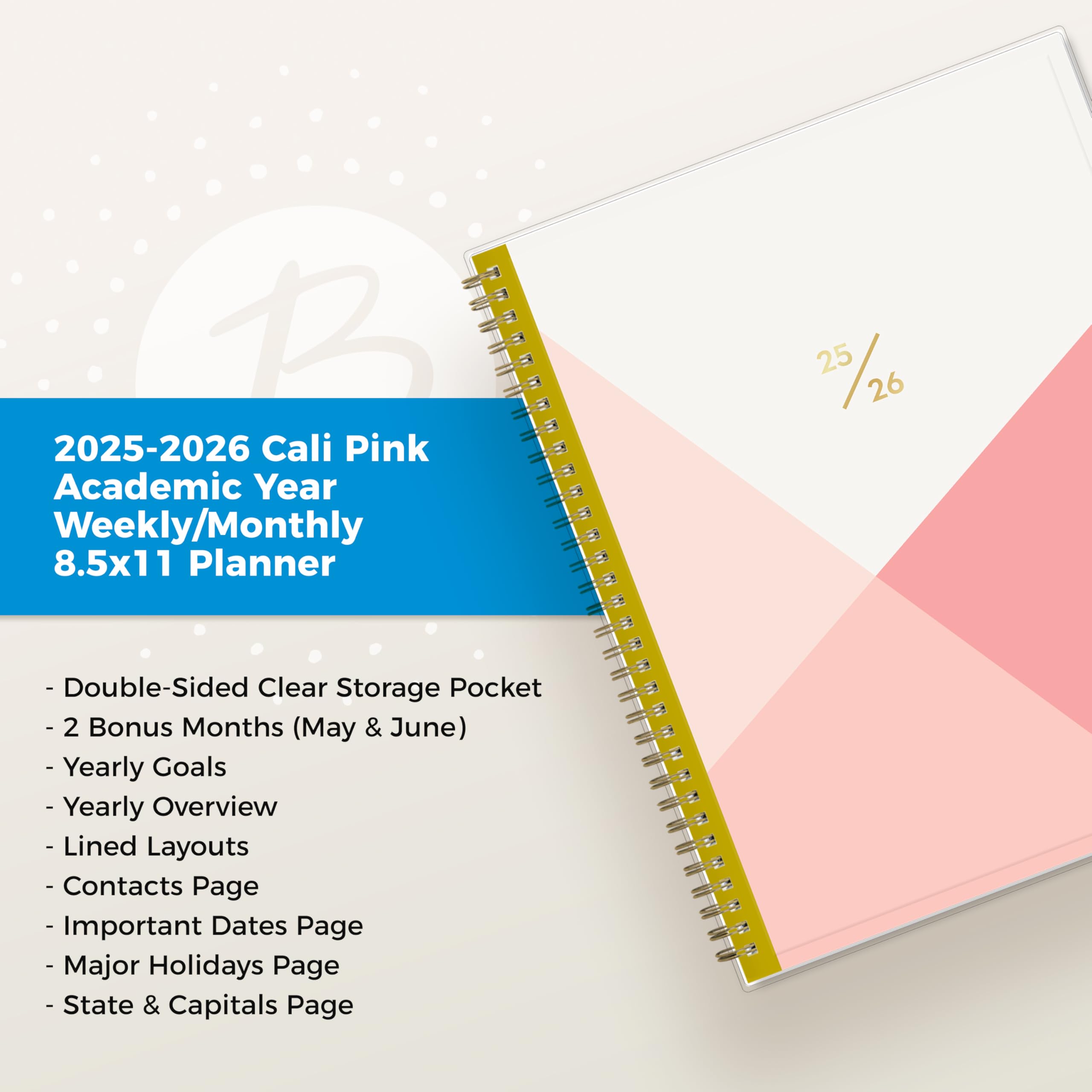 Blue Sky Wochen- und Monatsplaner 2025-2026, Juli 2025 - Juni 2026, 12 Monate, 21,6 x 27,9 cm, flexibler Einband, Spiralbindung, Aufbewahrungstasche, Cali Pink