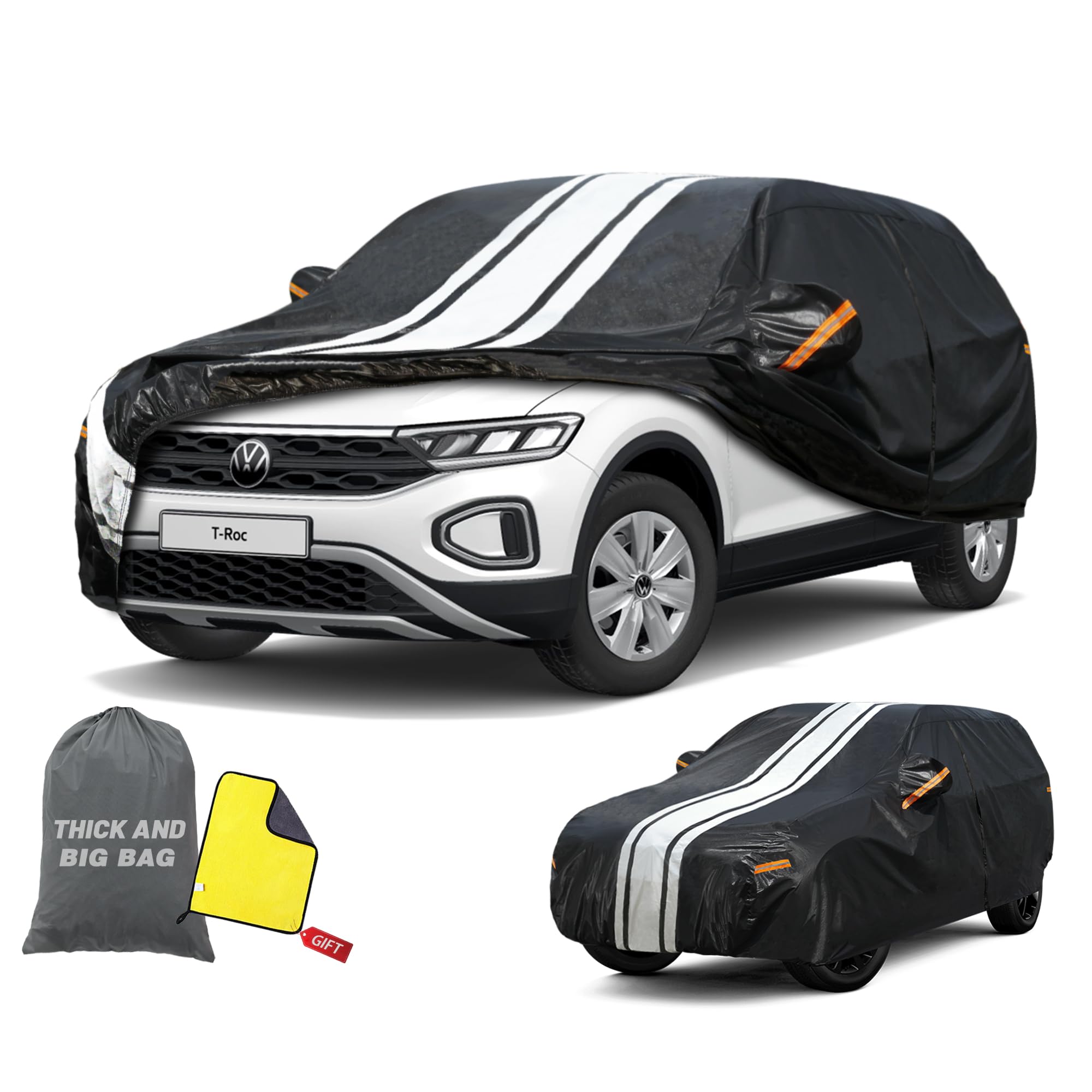 Cowtcver Telo Copriauto da Esterno Compatibile con Volkswagen T-Roc 2017-2026, Telo Copertura Impermeabile Anti-UV Anti Vento Antipolvere, Telo Copri con Cerniera e in Cotone.