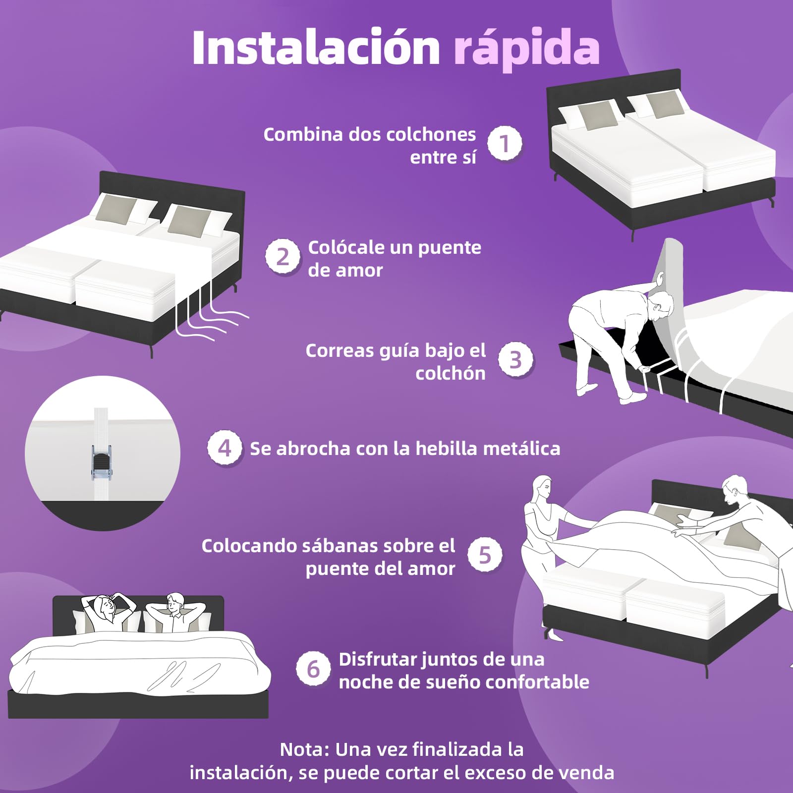 Cubierta de cama 140-240 cm, 4 correas de metal, elimina el agujero, conector parejas/familias