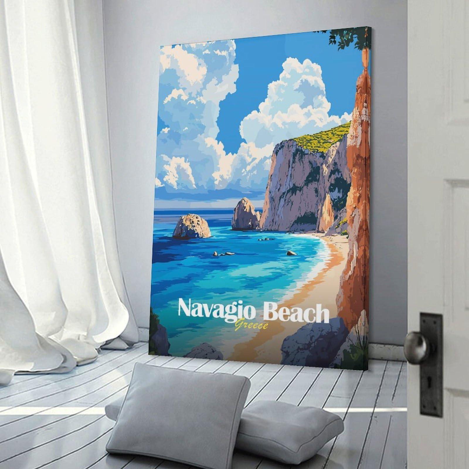 Junmoney Home Decor Wall Art Navagio Beach, Greece, 24x36inch(60x90cm), for New Homes, Bedrooms Or Workspaces, Decorative Present for New Homes