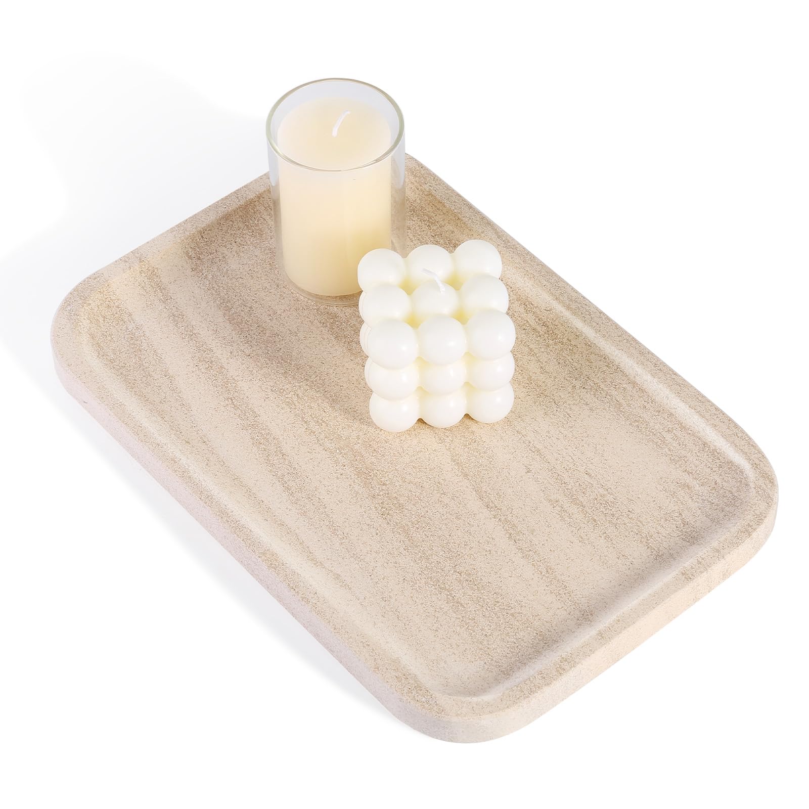 Karibiber Marble Vanity Tray, Bathroom Tray Countertop, Decorative Dresser Organizer, Perfume, Jewelry Holder, Beige Stone Serving for Kitchen Sink Storage(MOCA Cream)